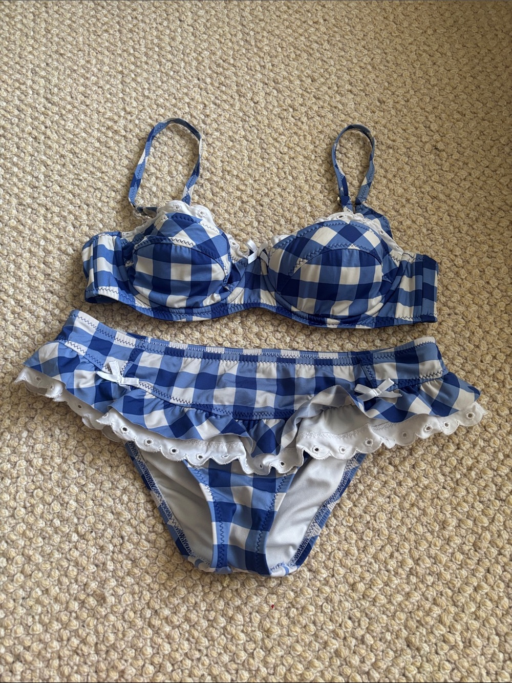Betsey Johnson Blue Gingham Lace Bikini Set